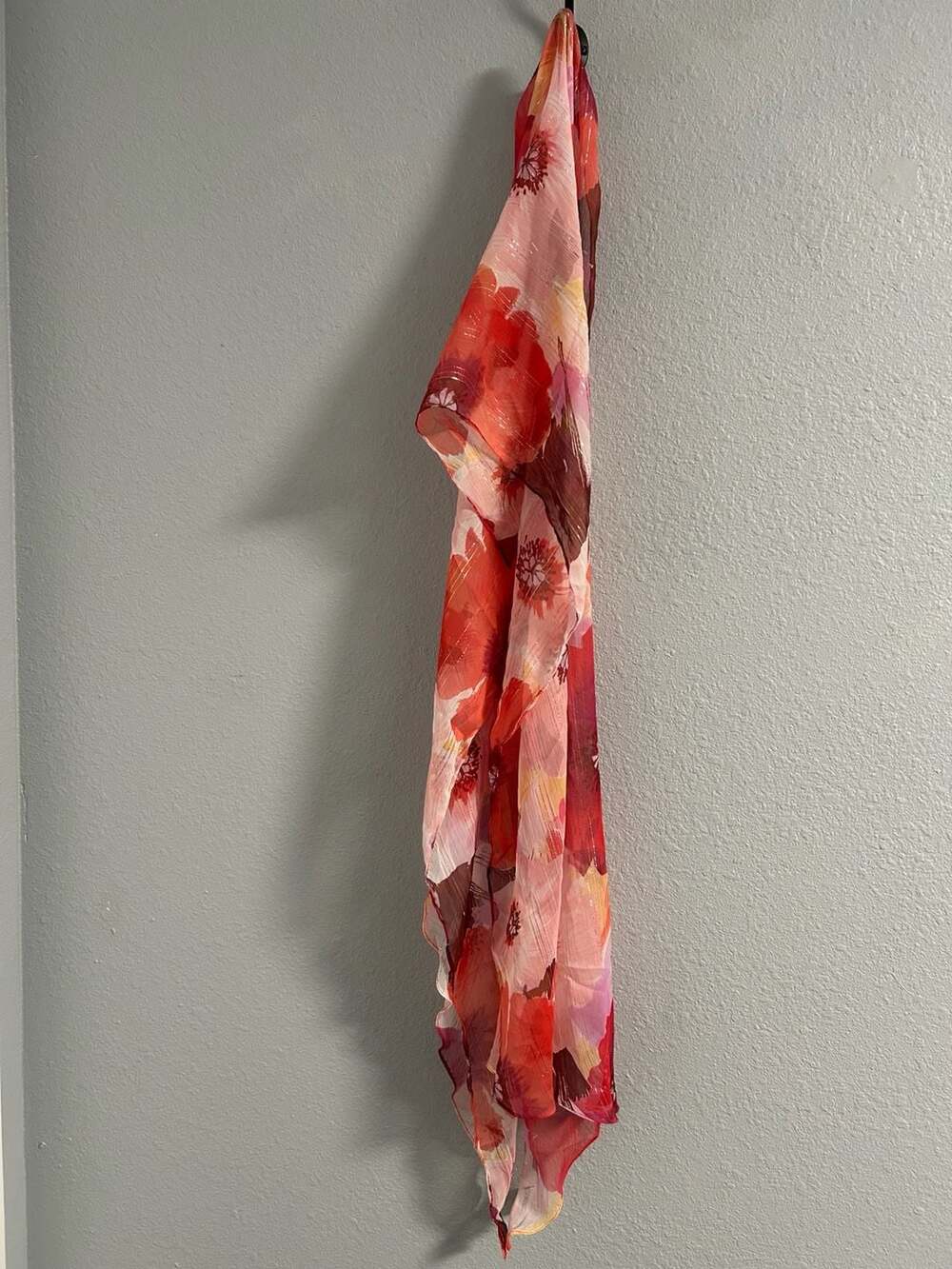 Pink Red Floral Printed Lightweight Shawl